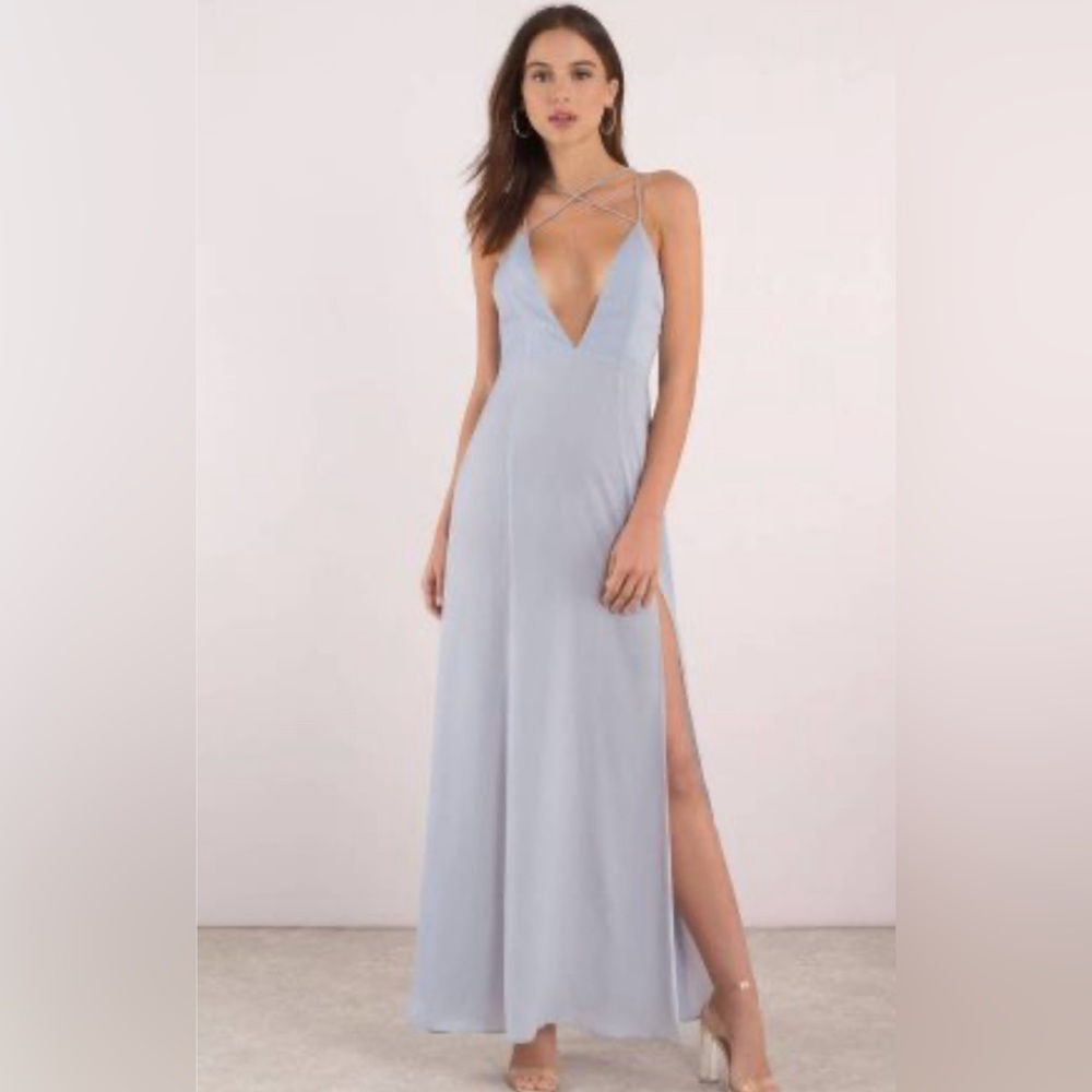 Light Blue Maxi slip Dress. Low plunge neck. Size M